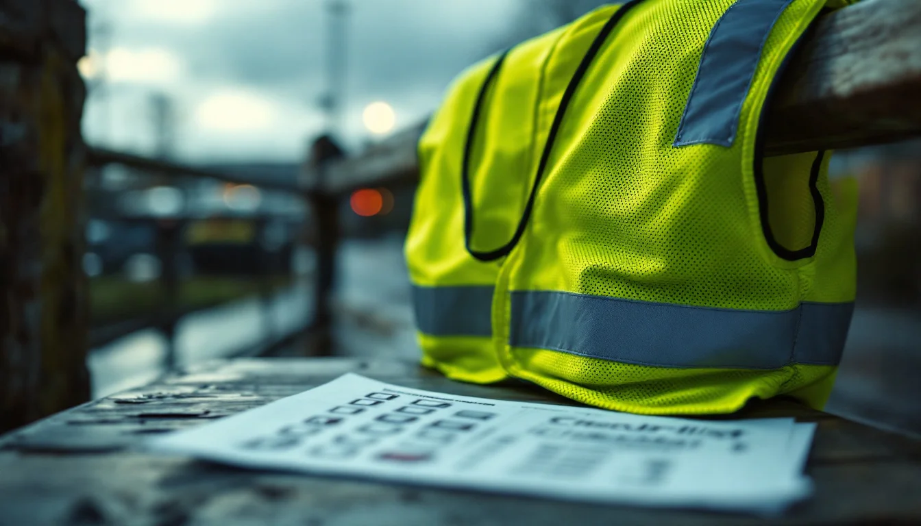 Hi-vis security vest and site paperwork on a table at a Trowbridge business